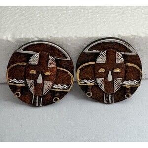 Vintage Tribal Face Mask Clip On Earrings African Art